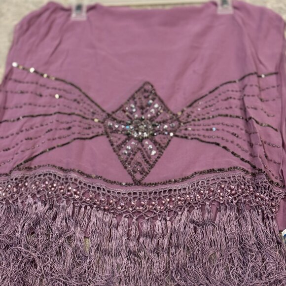 Sue Wong Scarf SILK Dress Shawl Light Purple Lavender Orchid Hand Bead Large 37 - Picture 8 of 15